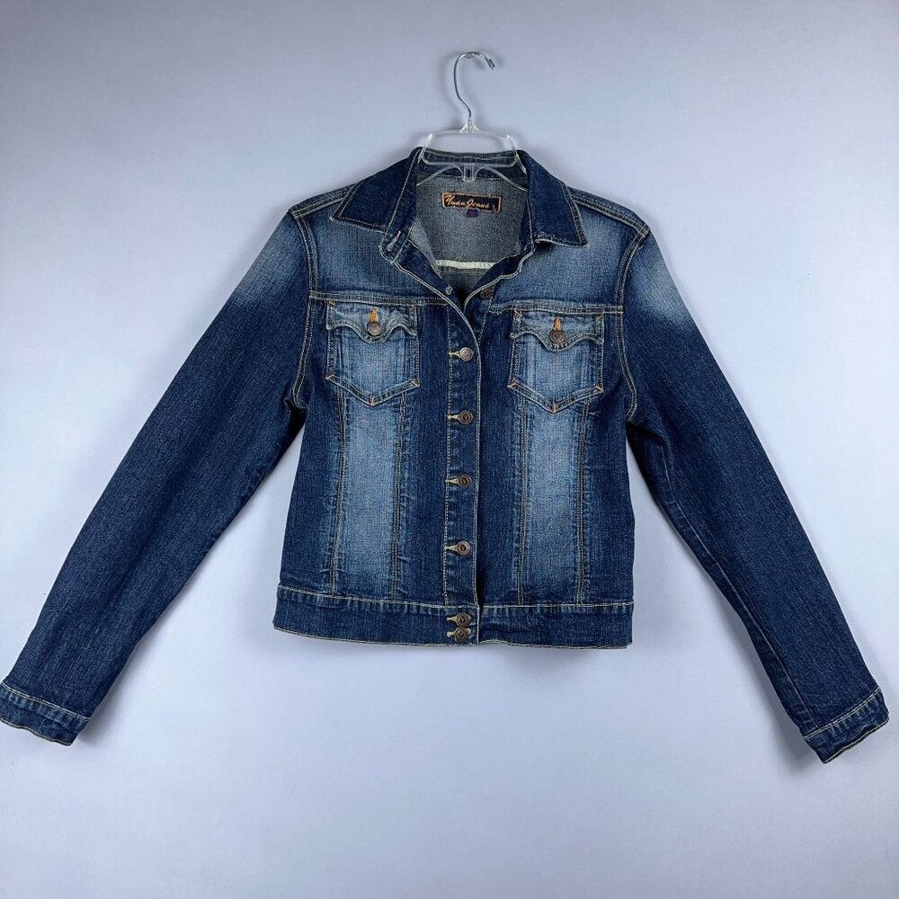 Yuka Jeans Denim Jacket Womens Size Large Button Up Stretch Long Sleeve Blue